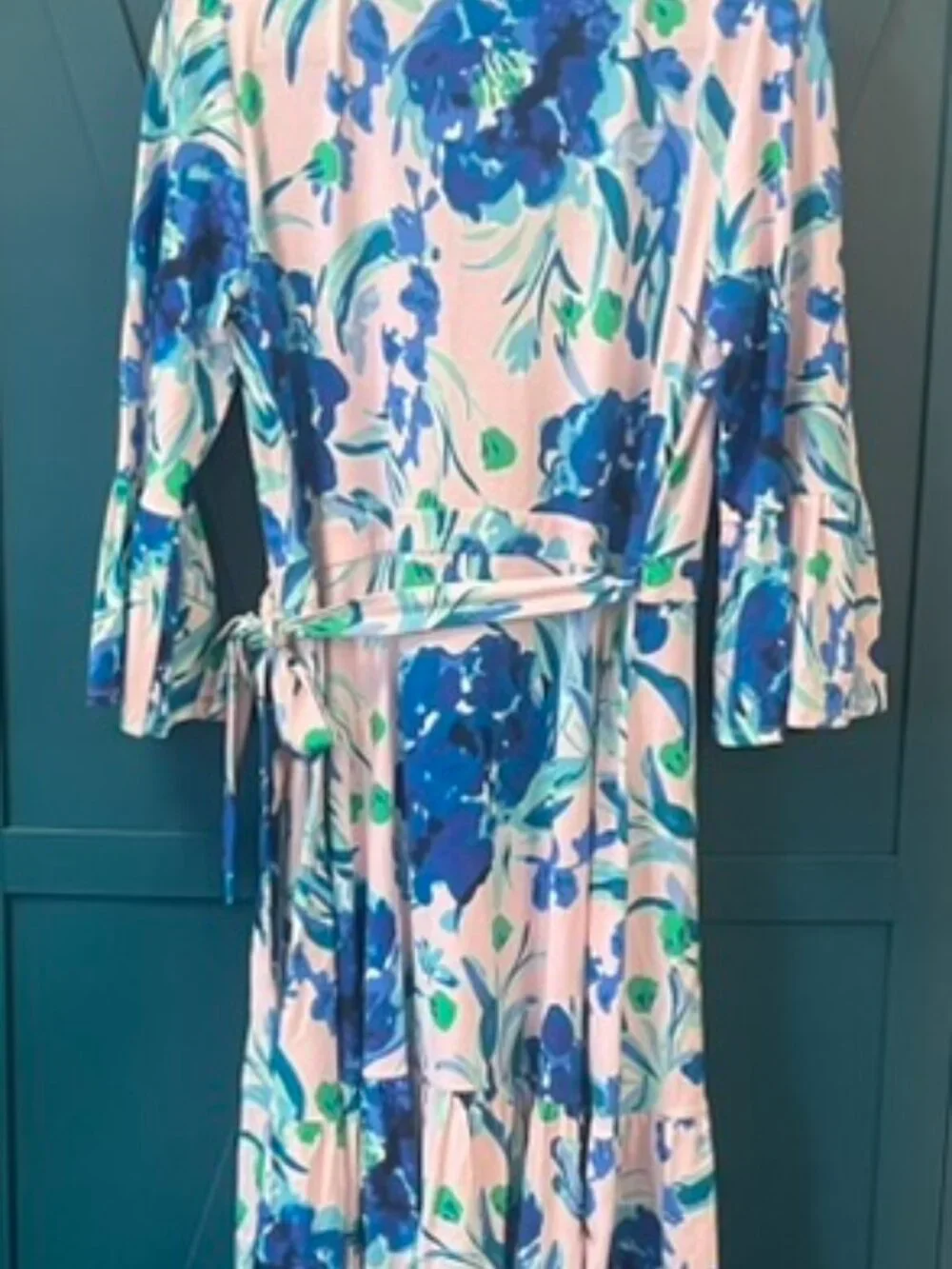 Lilly Pulitzer Pink Floral Midi Dress with Blue & Green Print - Picture 4 of 14